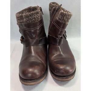 Padova Ankle Boots Women Size 41 Brown Good Leather Knit Cuff Buckle Side Zip